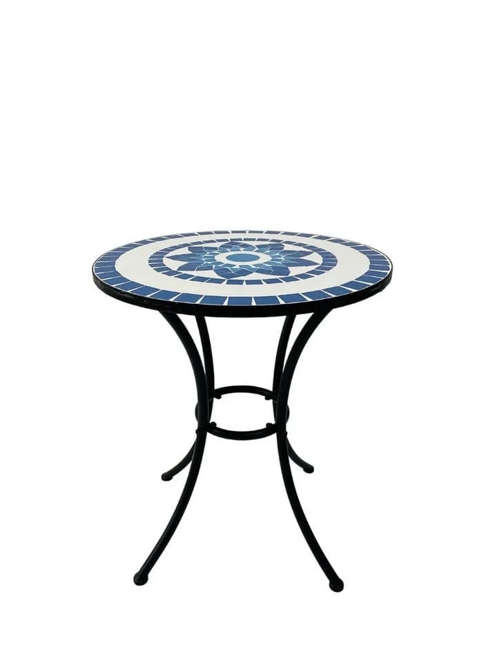Wohnando Bistroset Orion 3-tlg. Metalltisch Mosaik-Design Weiß/Blau - Bild 3