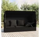 furnicato Loungebett Outdoor mit Dach und Kissen Schwarz Bild 1