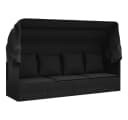 furnicato Loungebett Outdoor mit Dach und Kissen Schwarz Bild 2