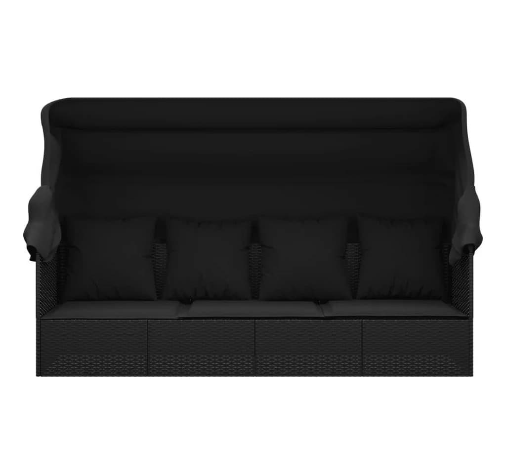 furnicato Loungebett Outdoor mit Dach und Kissen Schwarz - Bild 3