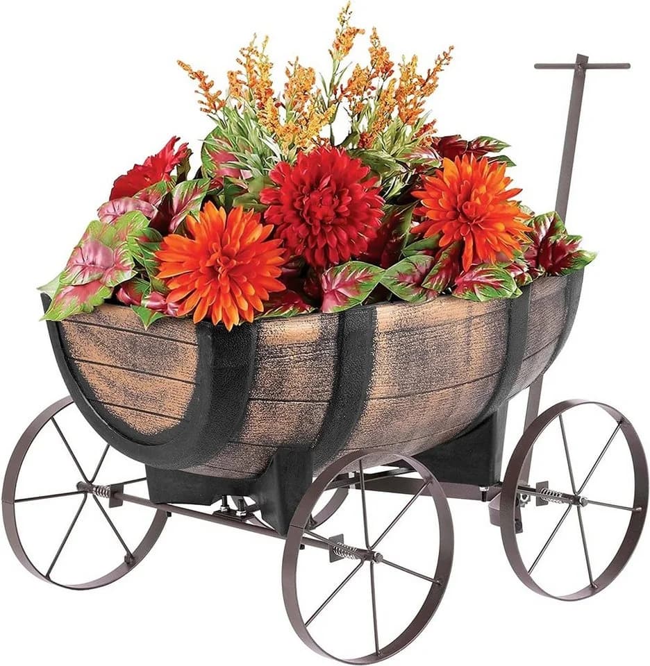 PROREGAL Blumentopf Pflanzenwagen Whiskyfass Braun Kunststoff - Bild 2