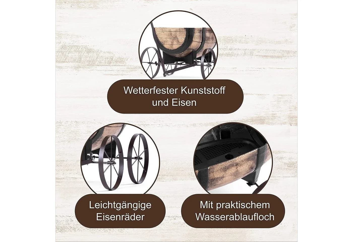 PROREGAL Blumentopf Pflanzenwagen Whiskyfass Braun Kunststoff - Bild 5