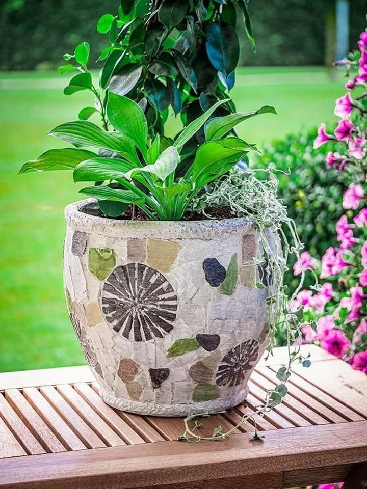 PROREGAL® Blumentopf Mosaik Grau Keramik