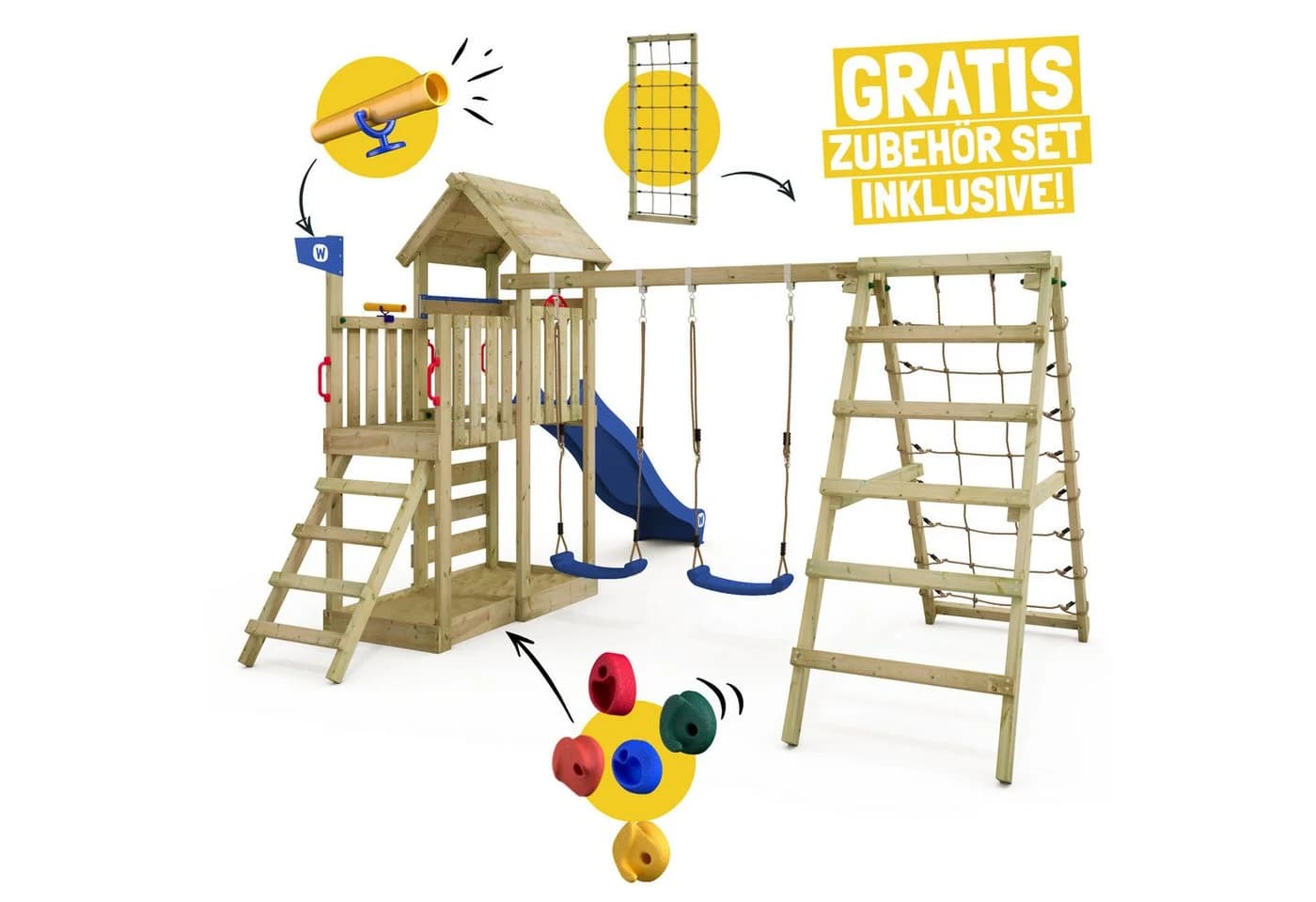 Wickey Spielturm RocketFlyer Klettergerüst mit Rutsche & Doppelschaukel Grün