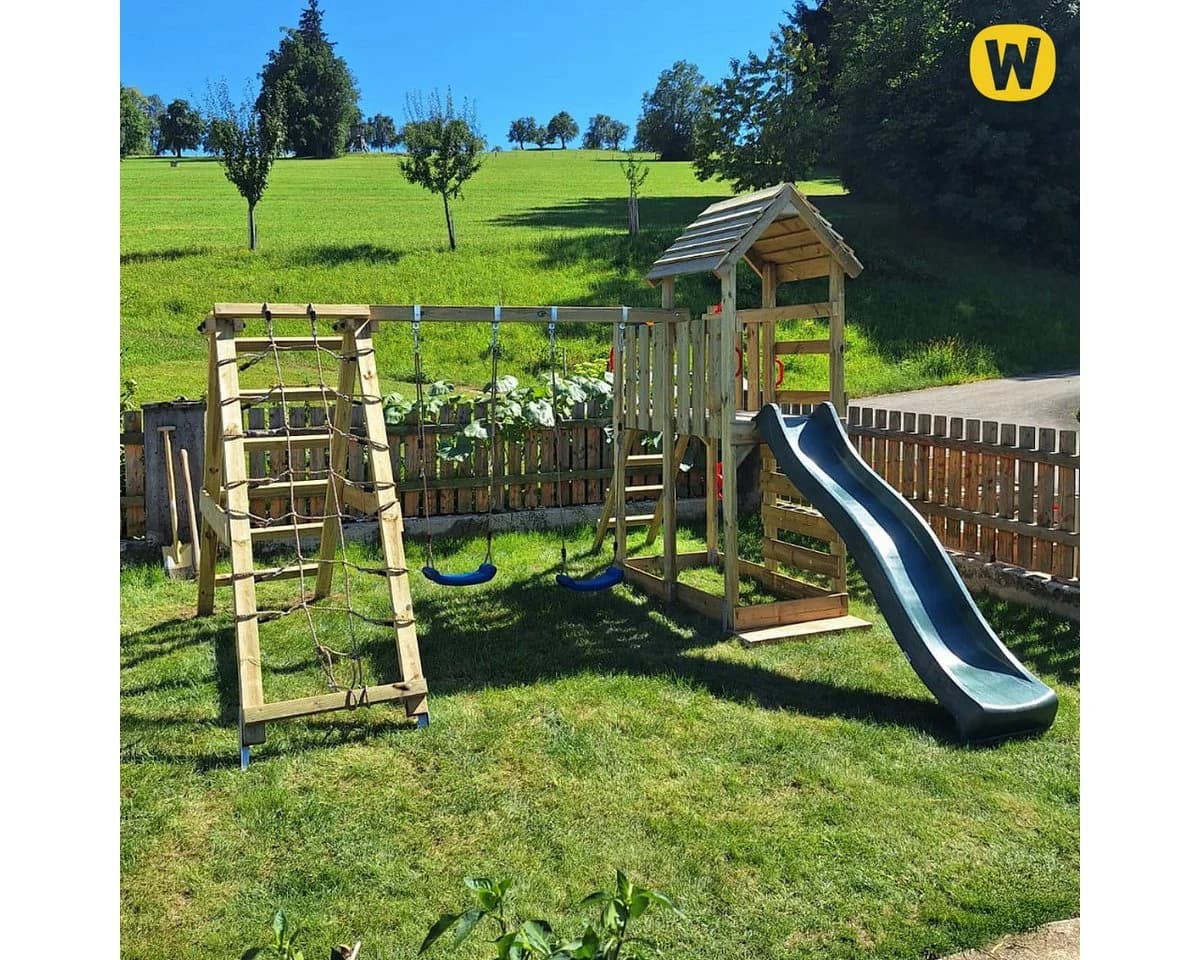 Wickey Spielturm RocketFlyer Klettergerüst mit Rutsche & Doppelschaukel Grün - Bild 5