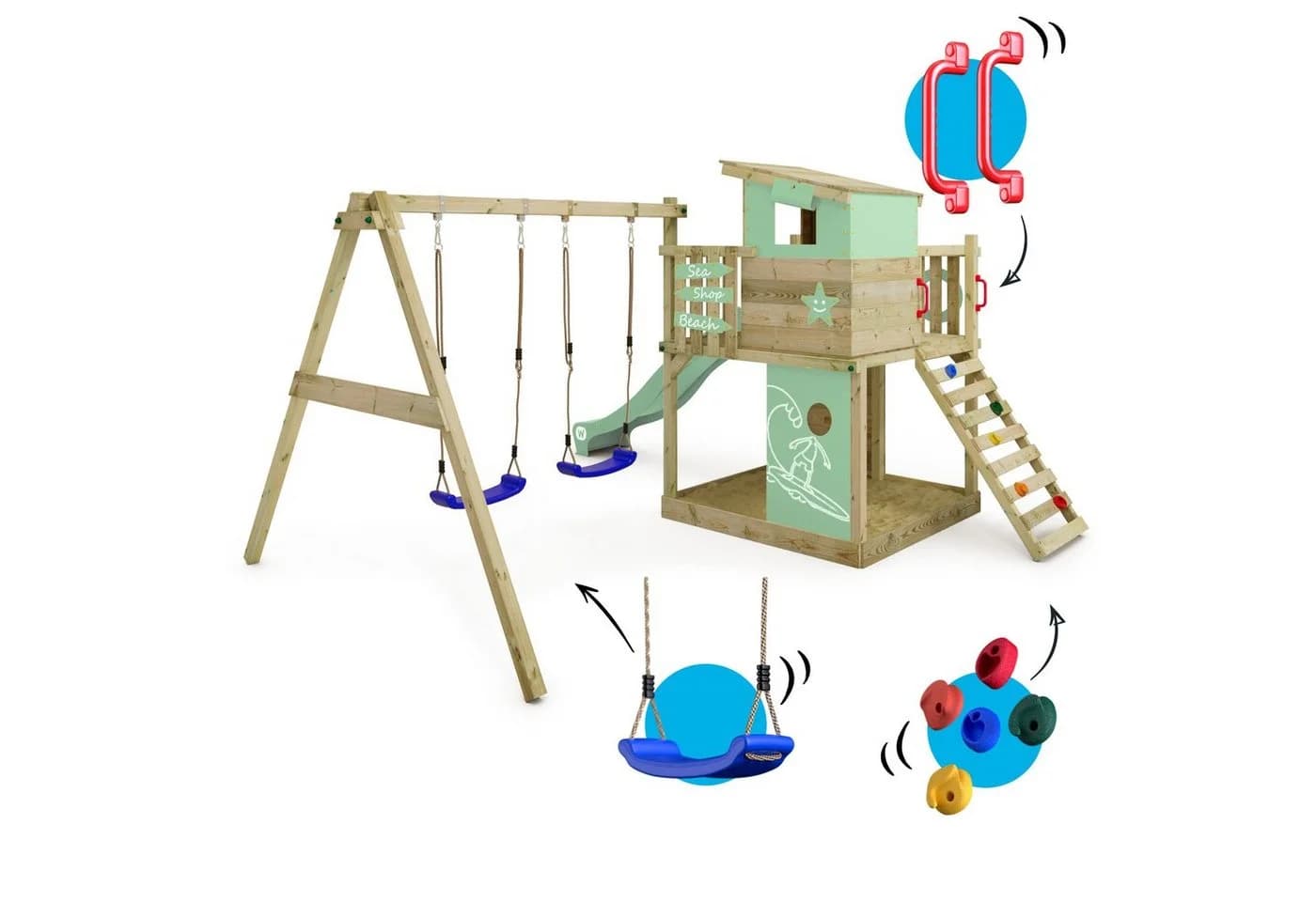 Wickey Spielturm Smart Camp Kletterturm mit Rutsche und Schaukel Grün