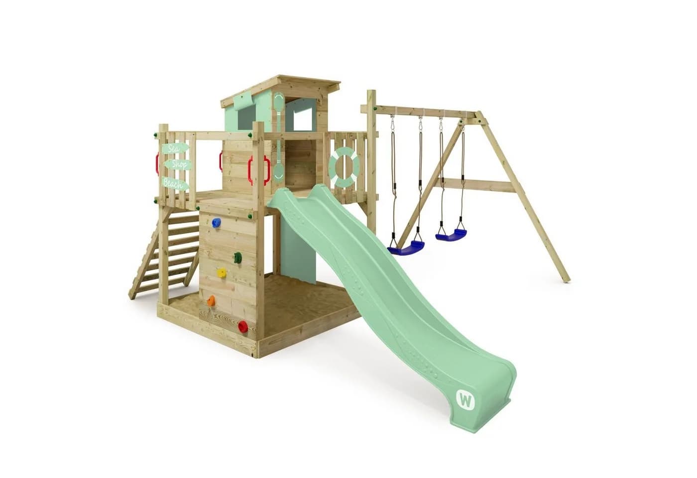 Wickey Spielturm Smart Camp Kletterturm mit Rutsche und Schaukel Grün - Bild 2