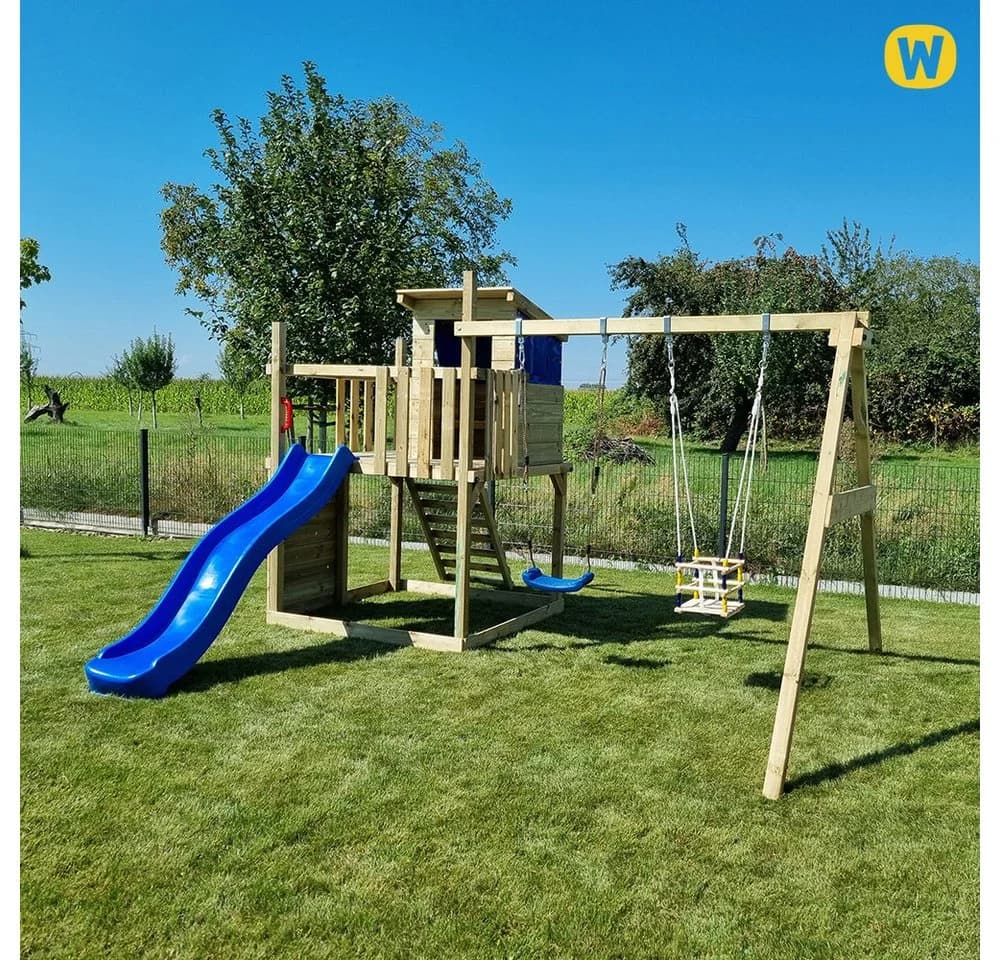 Wickey Spielturm Smart Camp Kletterturm mit Rutsche und Schaukel Grün - Bild 5