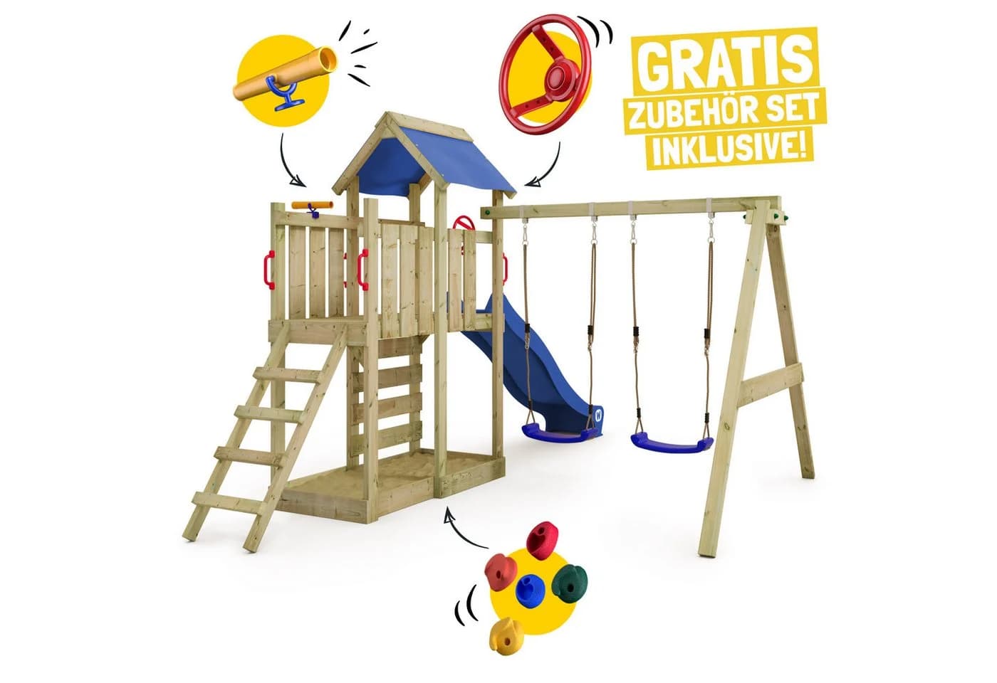 Wickey Spielturm MultiFlyer mit Schaukel, Rutsche & Sandkasten