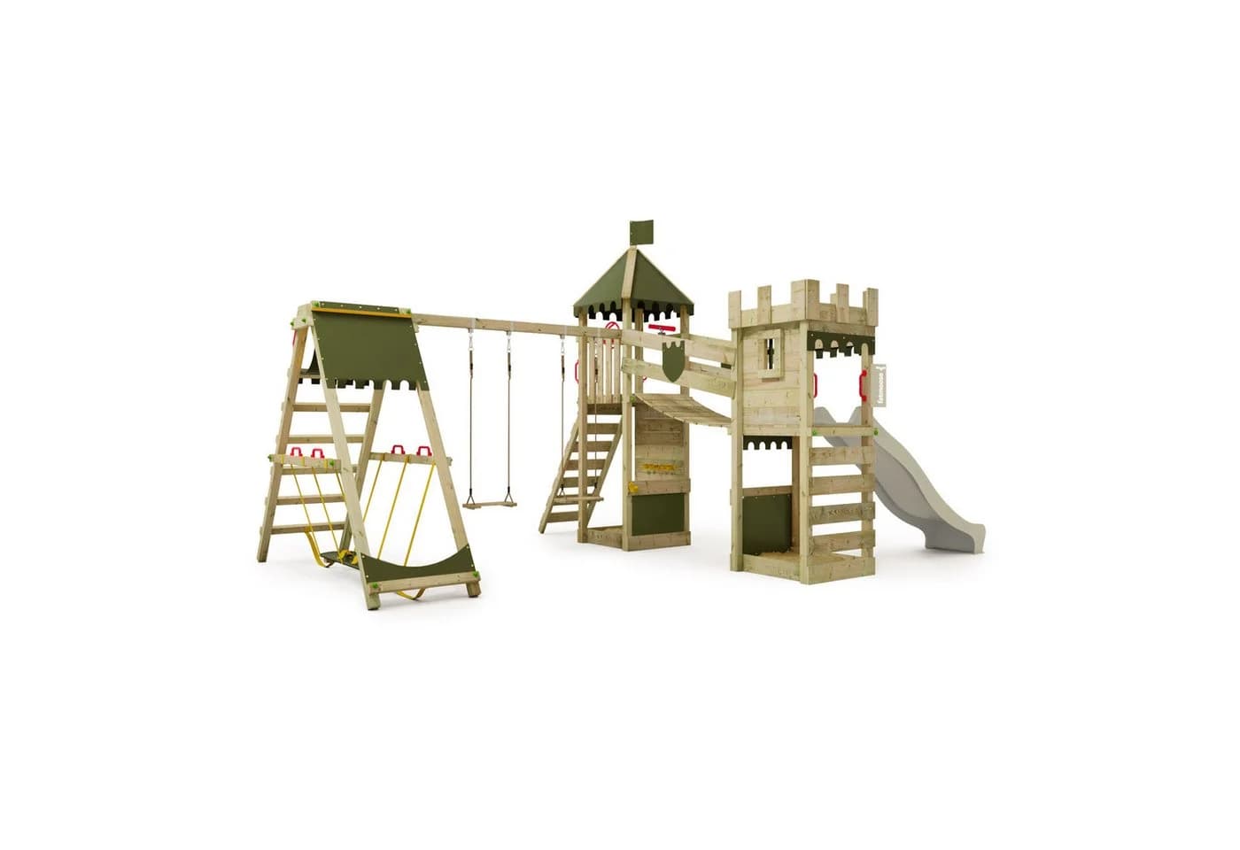 FATMOOSE Spielturm RiverRun Ritterburg Grün Wellenrutsche Sandkasten