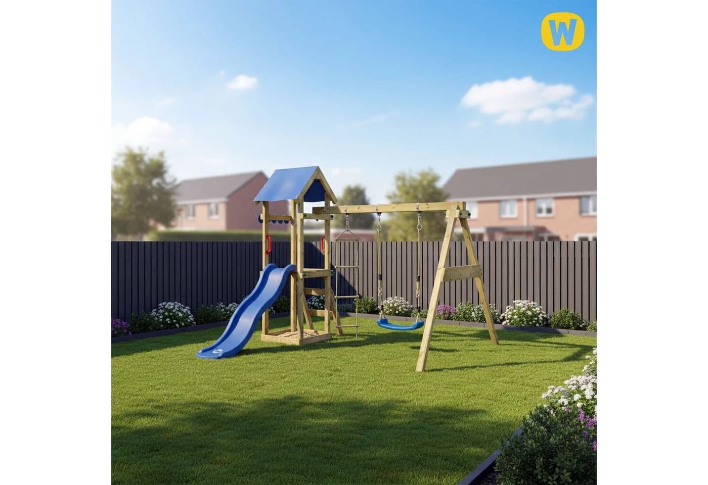 Wickey Spielturm TinyCabin Klettergerüst mit Schaukel & Rutsche Garten - Bild 4