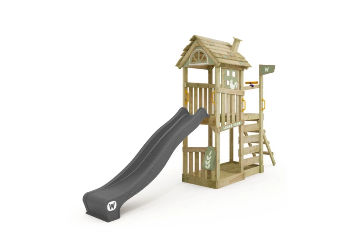 Wickey Spielturm FarmFlyer Grau/Grün mit Rutsche & Kletterwand - Bild 2