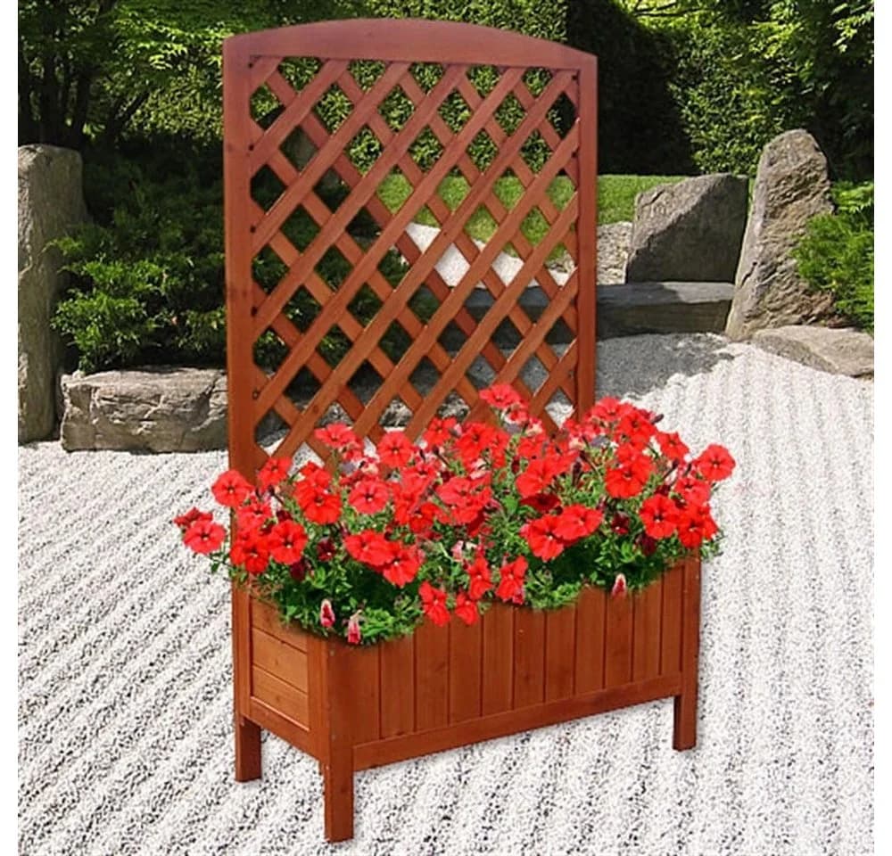 Feel2Home Blumenkasten Holz Grau mit Rankgitter