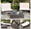 Feel2Home Garten-Essgruppe Polyrattan 3-tlg. Schwarz/Beige Bild 1