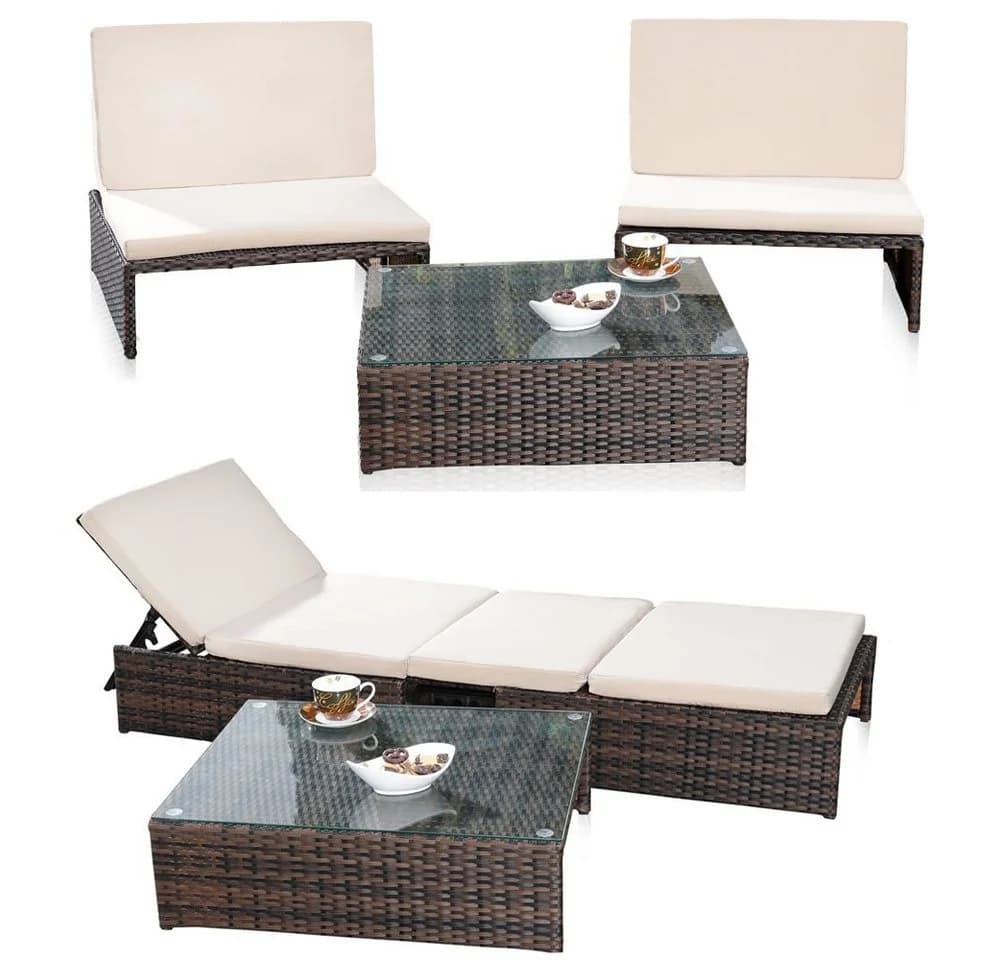 Feel2Home Garten-Essgruppe Polyrattan 3-tlg. Schwarz/Beige - Bild 2