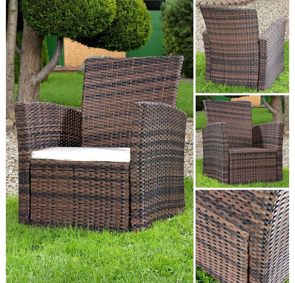 Feel2Home Gartensessel Poly Rattan Braun mit Kissen - Bild 2