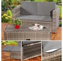 Feel2Home Garten-Essgruppe Gartensofa Fußbank Lounge Polyrattan Outdoor Garnitur 2-tlg. Grau Bild 1