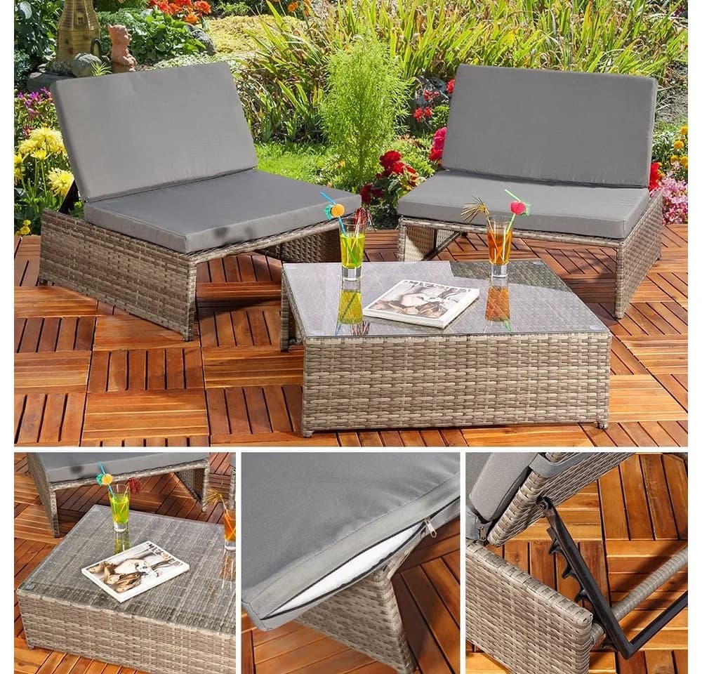 Feel2Home Garten-Essgruppe Polyrattan 3-teilig