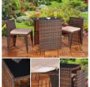 Feel2Home Garten-Essgruppe 3tlg. Schwarz/Beige Polyrattan mit Glasplatte Bild 1