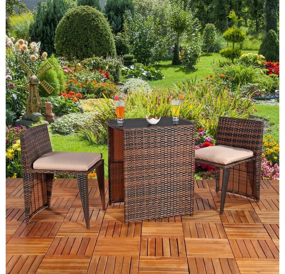 Feel2Home Garten-Essgruppe 3tlg. Schwarz/Beige Polyrattan mit Glasplatte - Bild 3