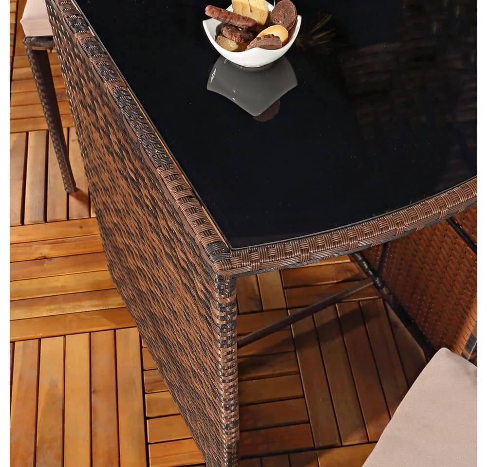 Feel2Home Garten-Essgruppe 3tlg. Schwarz/Beige Polyrattan mit Glasplatte - Bild 5