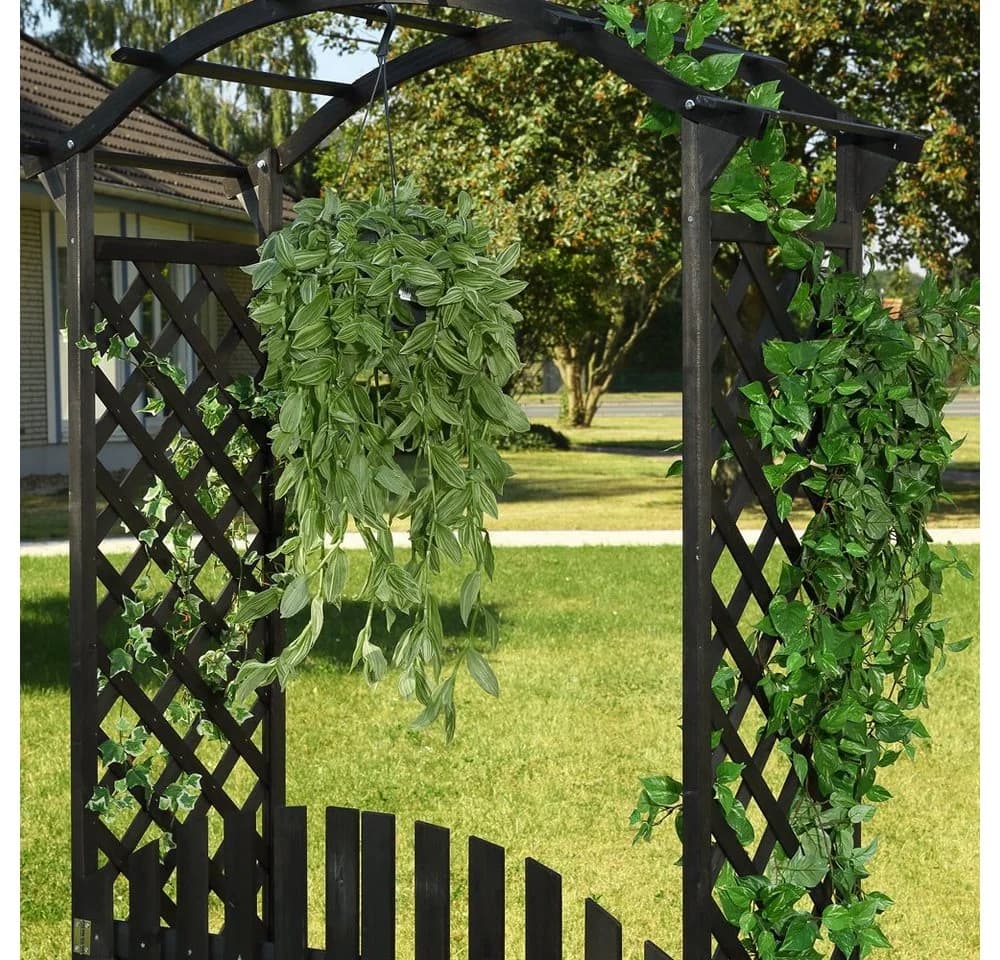Feel2Home Rosenbogen Rankgitter mit Tür Schwarz Gartenbogen Spalier