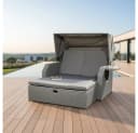 Feel2Home Gartenliege Polyrattan Grau mit Dach und Fußbank Bild 1