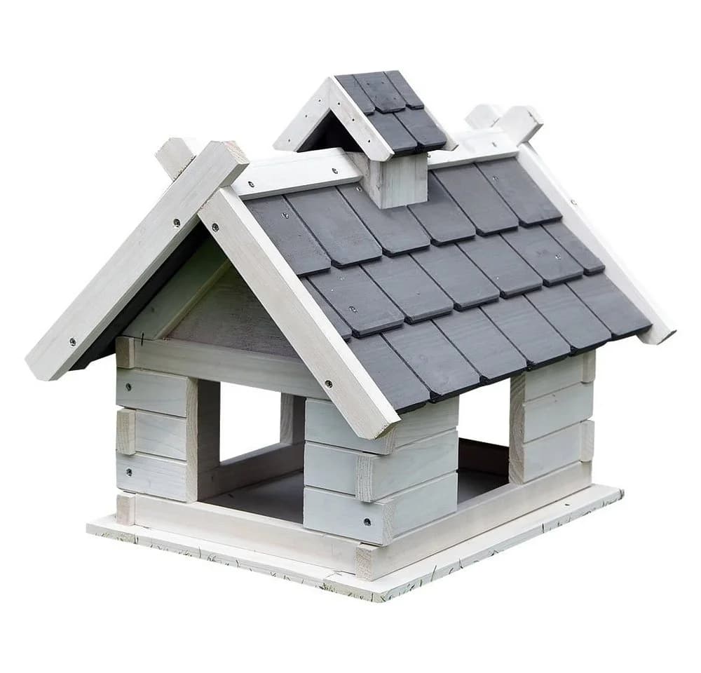 Feel2Home Vogelhaus Grau Weiß aus Holz mit Dach - Bild 3