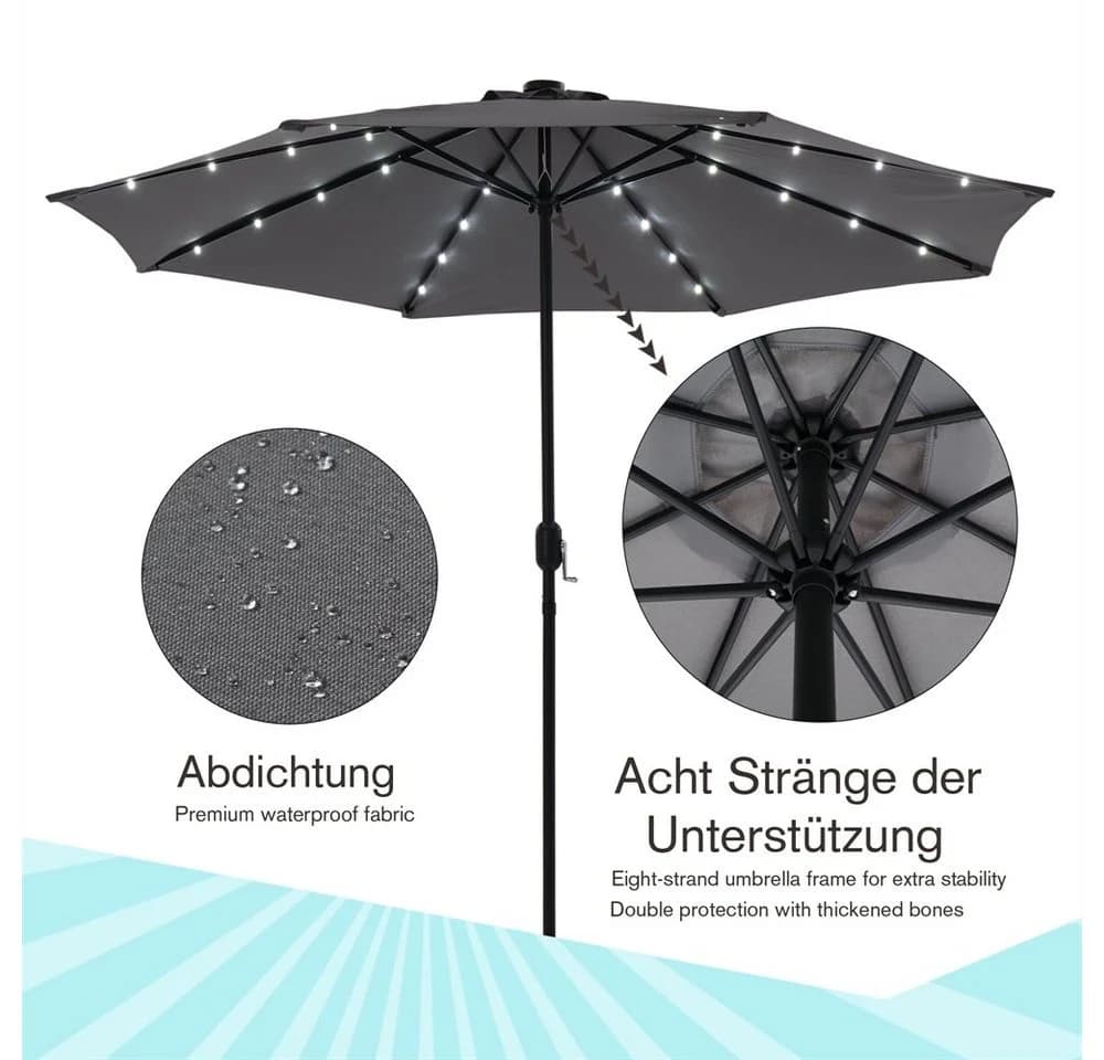 Feel2Home Sonnenschirm Ø3m mit LED-Beleuchtung und Solarmodul Beige - Bild 3