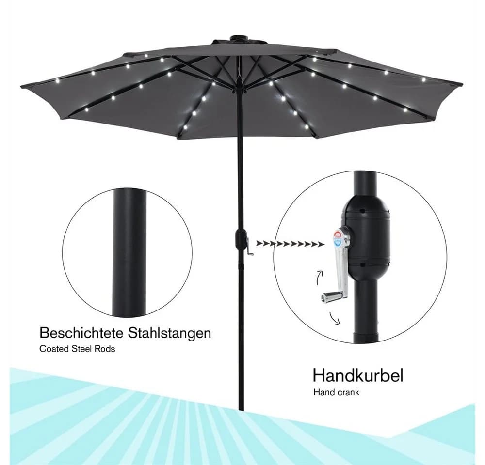 Feel2Home Sonnenschirm Ø3m mit LED-Beleuchtung und Solarmodul Beige - Bild 4
