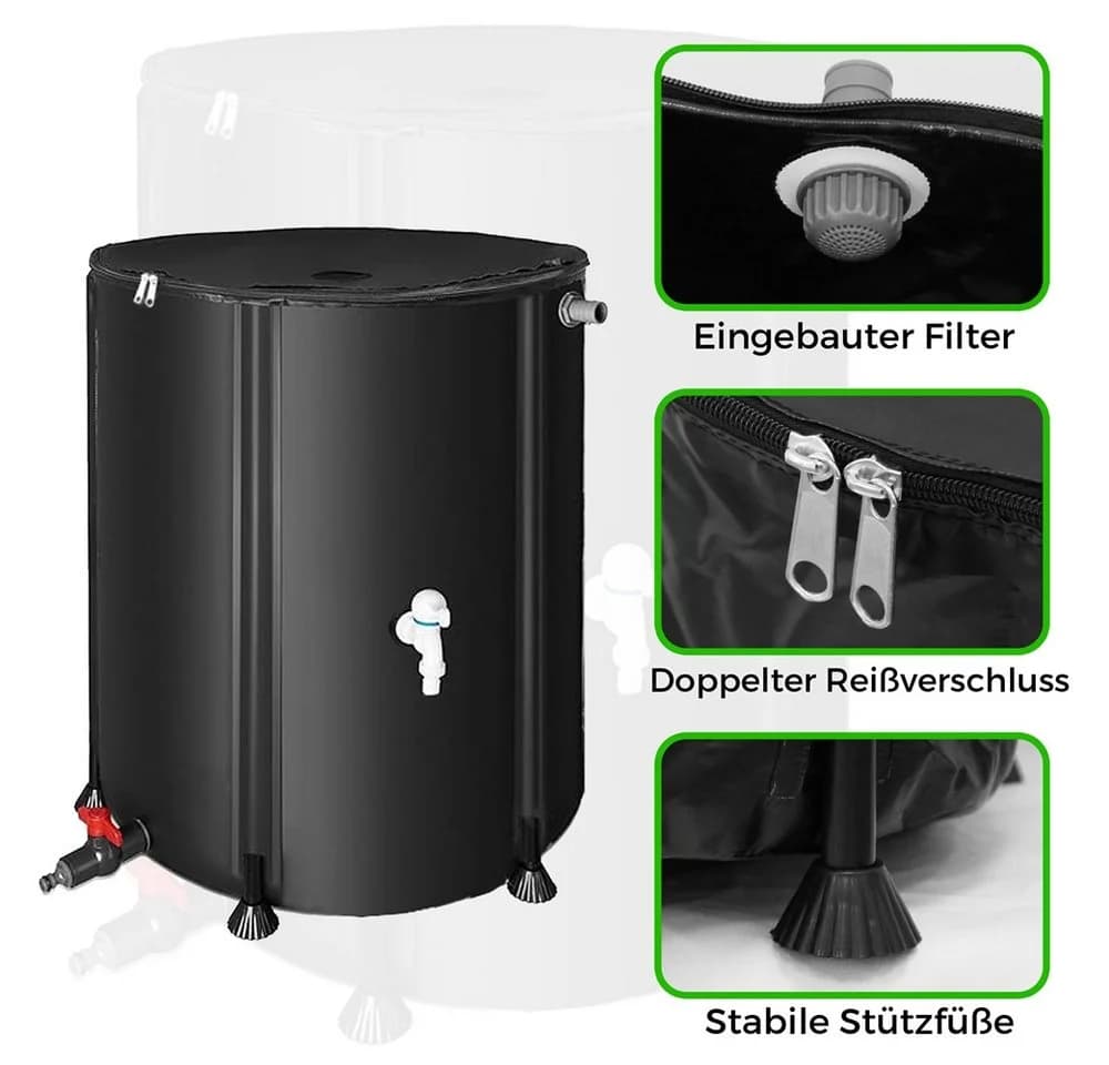 Feel2Home Faltbare Regentonne 1000L Schwarz mit Hahn - Bild 2