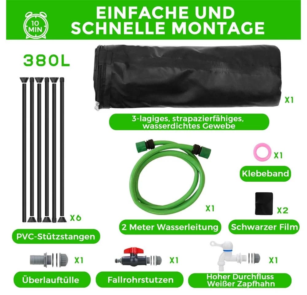 Feel2Home Faltbare Regentonne 1000L Schwarz mit Hahn - Bild 5