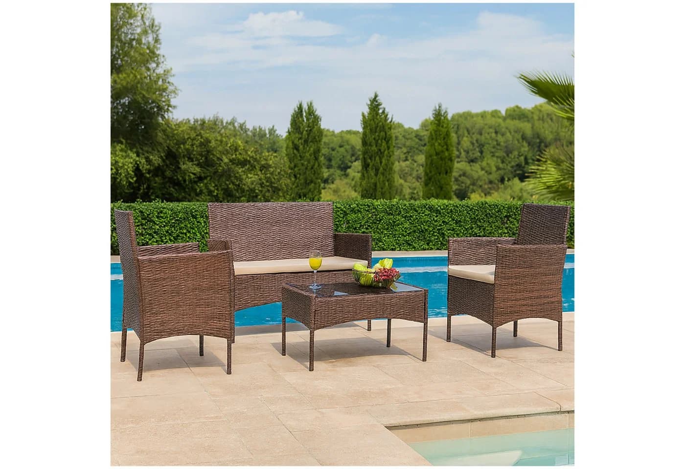 HTI-Living Gartenlounge-Set 4-tlg. Braun Polyrattan mit Glas - Bild 3