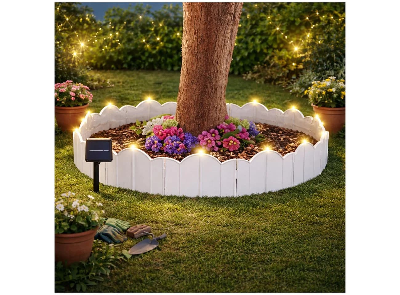 HTI-Living Beetbegrenzung Set 1260 cm mit Solarbeleuchtung Weiß - Bild 4