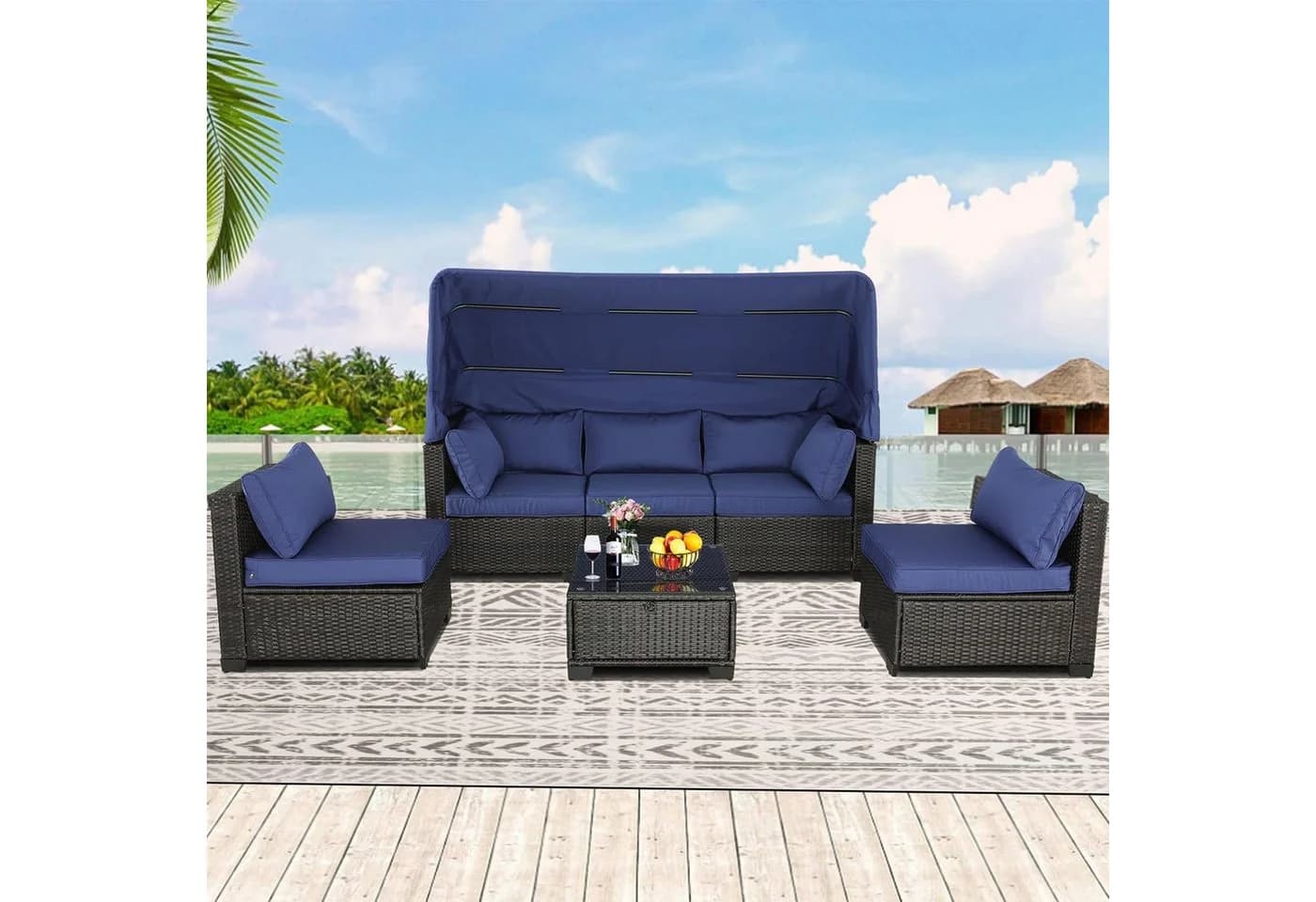 HTI-Living Outdoor Sofa Eleni Braun/Blau 6-teilig Polyrattan - Bild 2