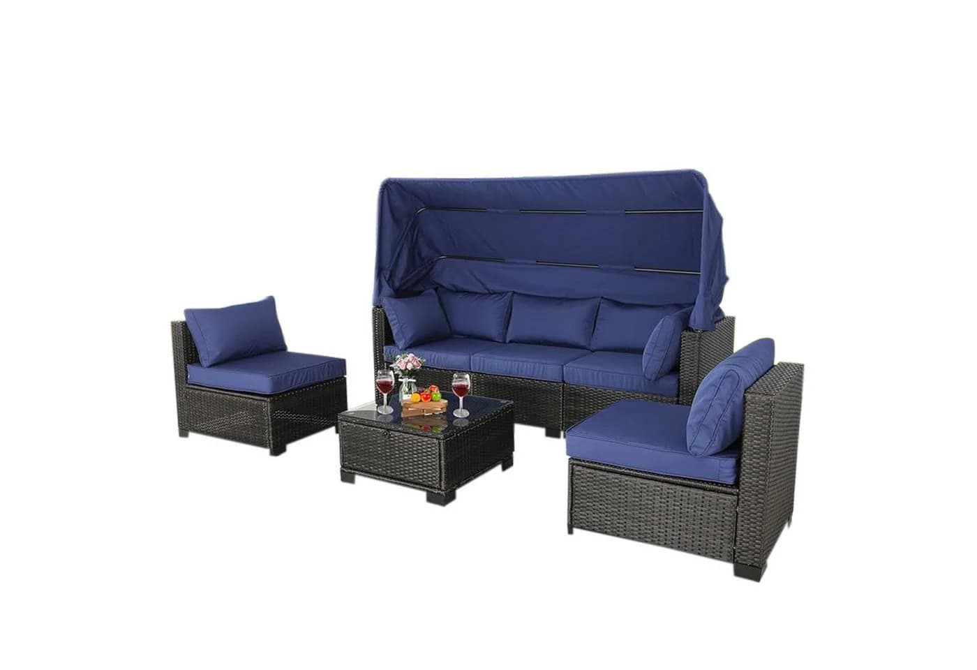 HTI-Living Outdoor Sofa Eleni Braun/Blau 6-teilig Polyrattan - Bild 3