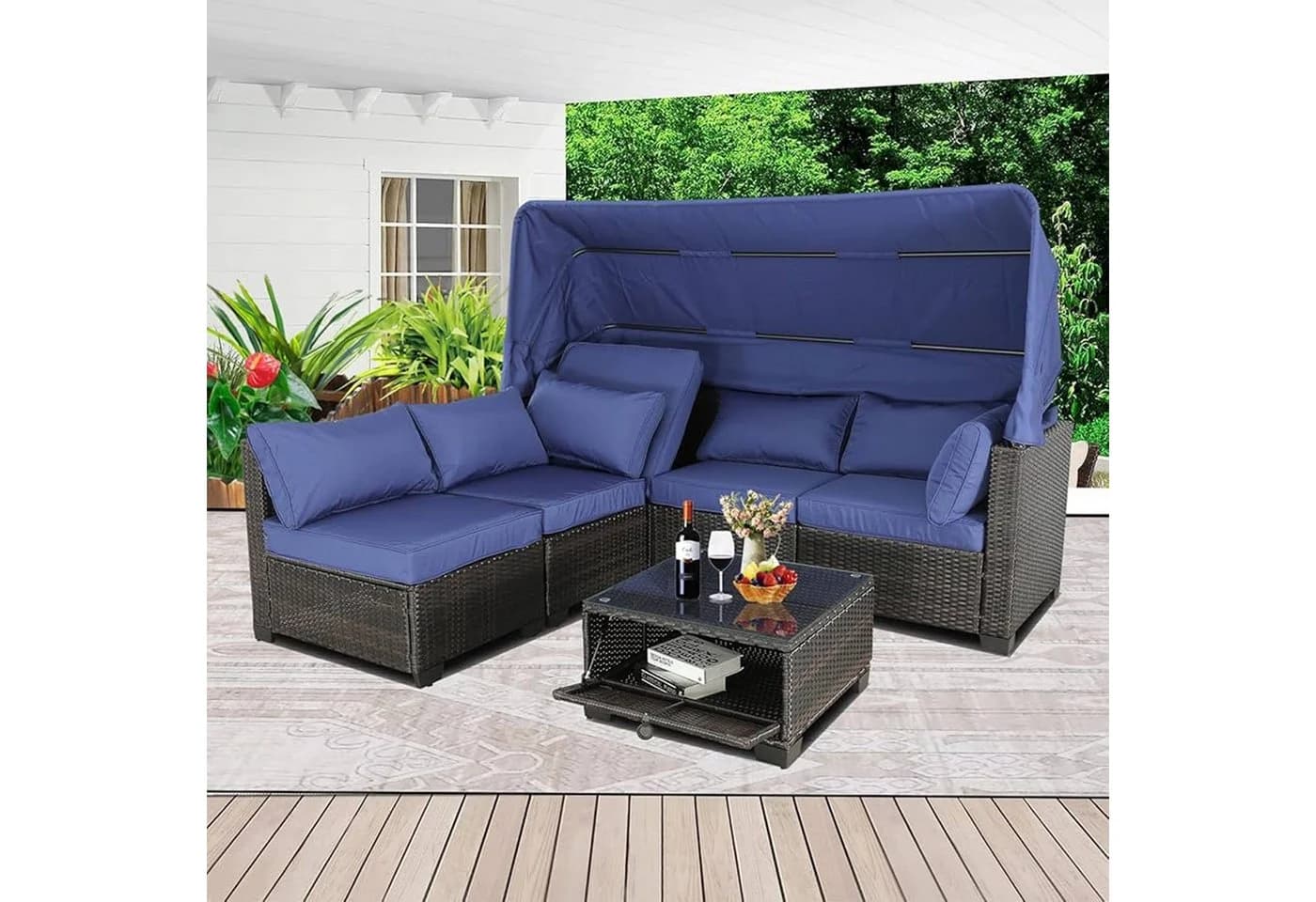 HTI-Living Outdoor Sofa Eleni Braun/Blau 6-teilig Polyrattan - Bild 4
