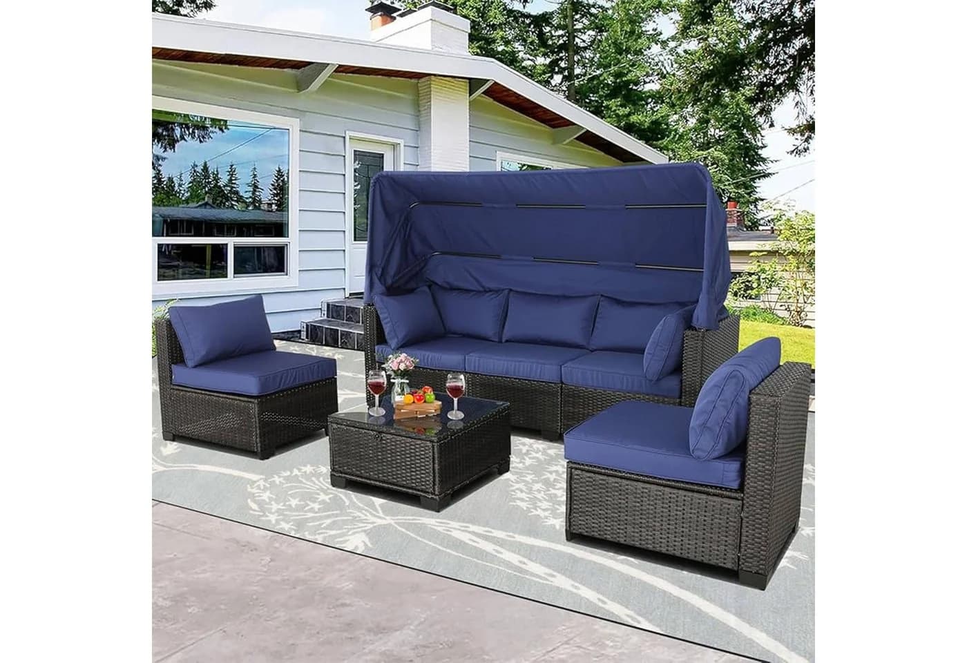 HTI-Living Outdoor Sofa Eleni Braun/Blau 6-teilig Polyrattan - Bild 5