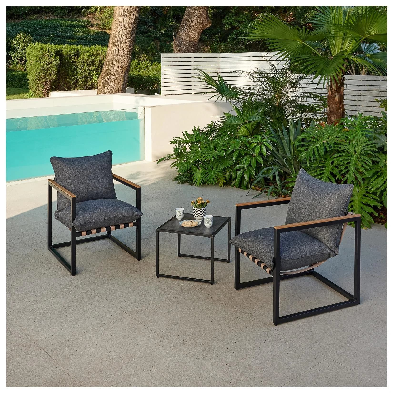 HTI-Living Gartensitzgruppe Cirella 3-tlg. Schwarz Modern