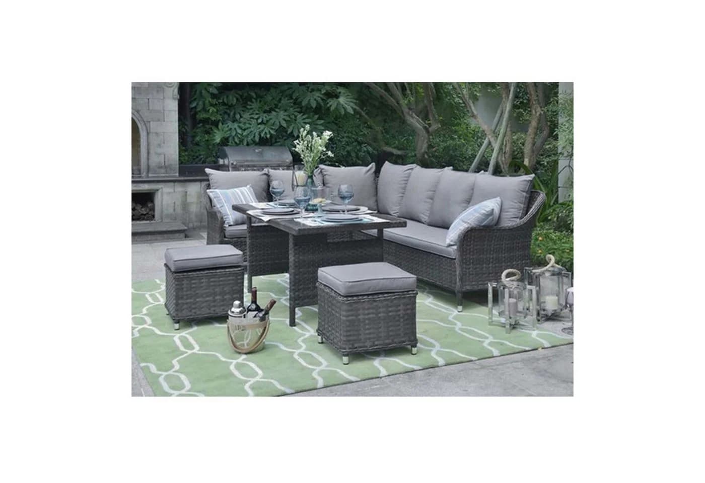 HTI-Living Garten-Essgruppe 5-tlg. Ecksofa mit Tisch und Hocker grau-blau - Bild 2