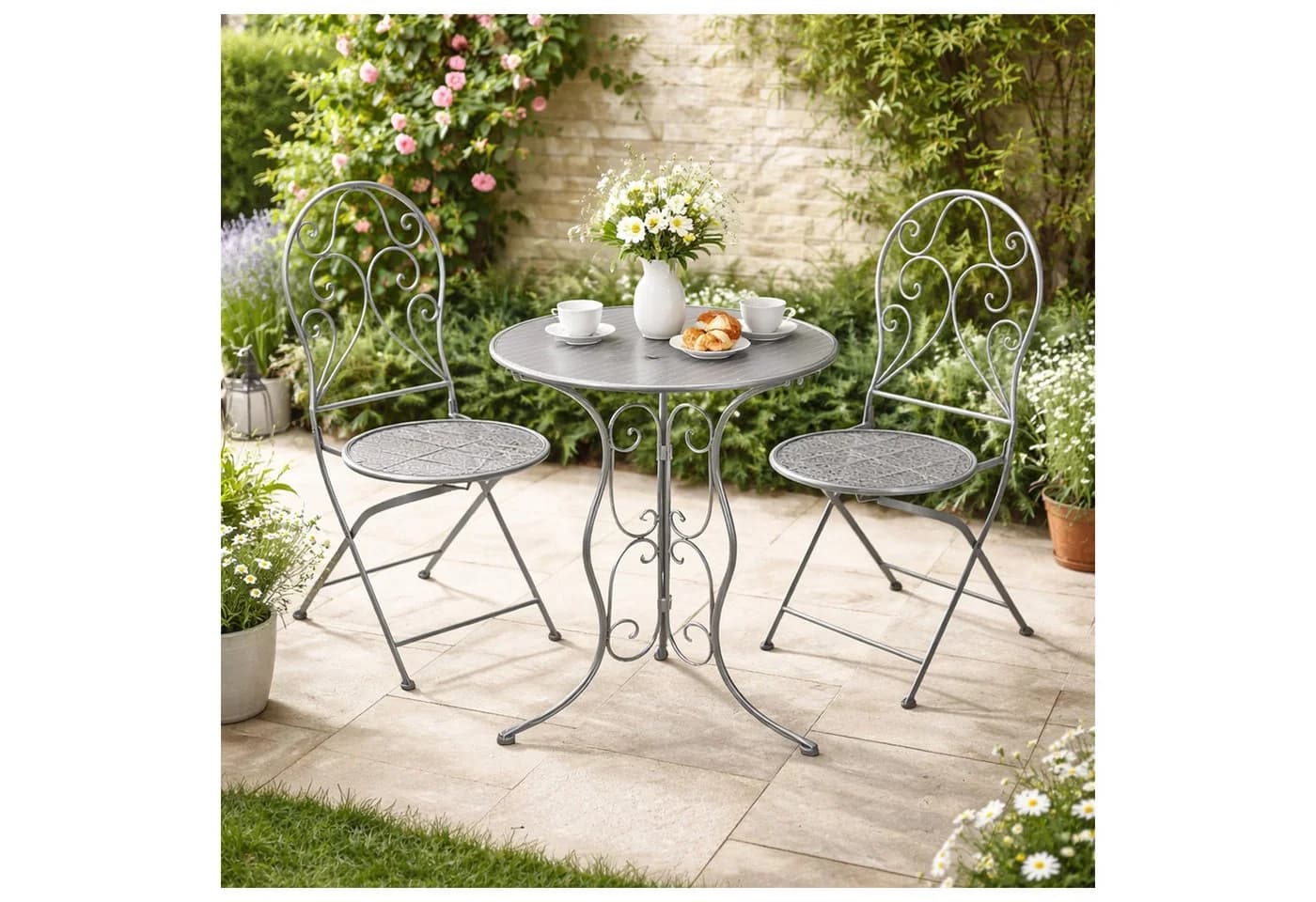 HTI-Living Gartenstuhl 2er-Set Lani Grau Eisen