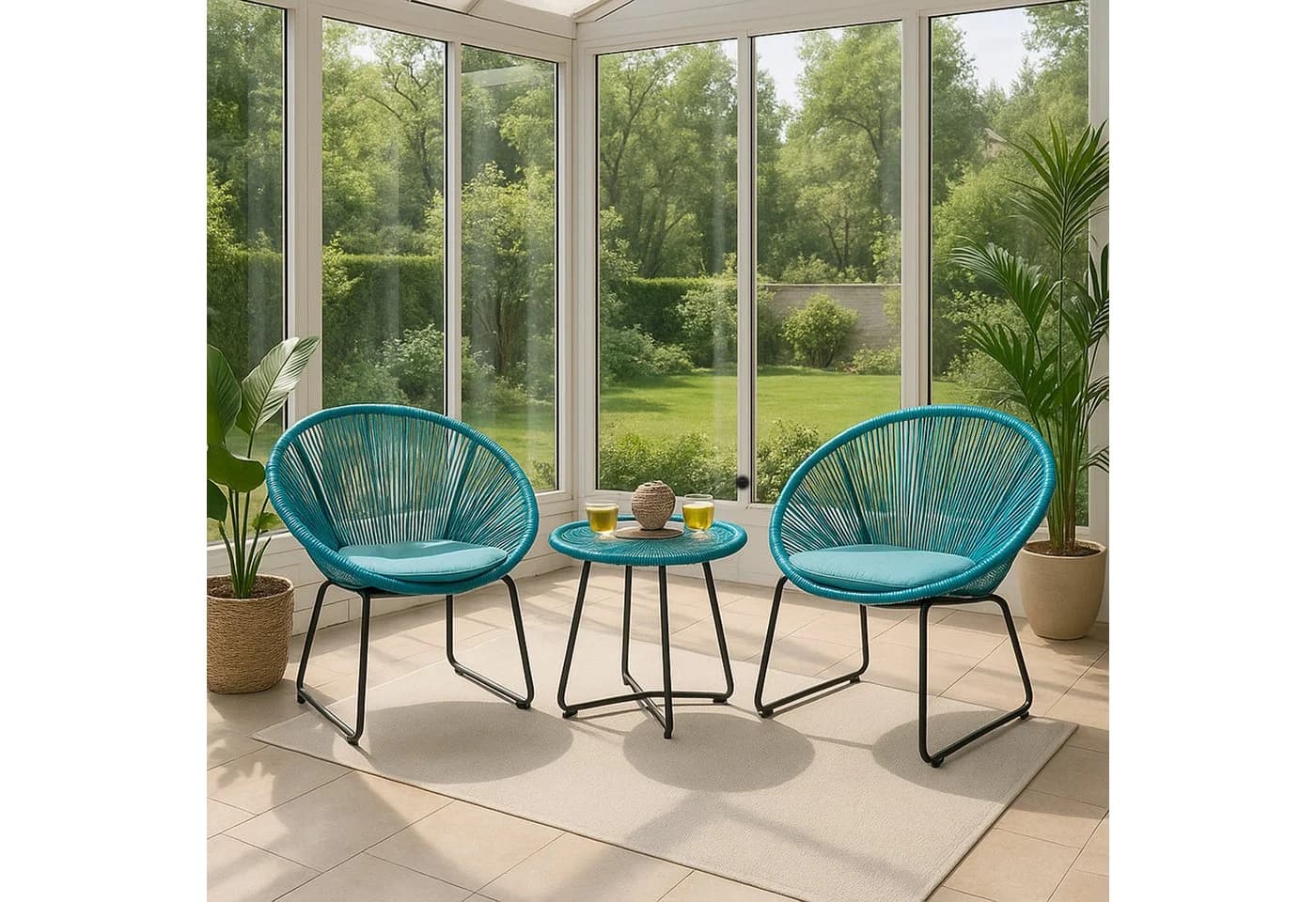 HTI-Living Garten-Essgruppe 3-tlg. Modern Türkis mit Kissen