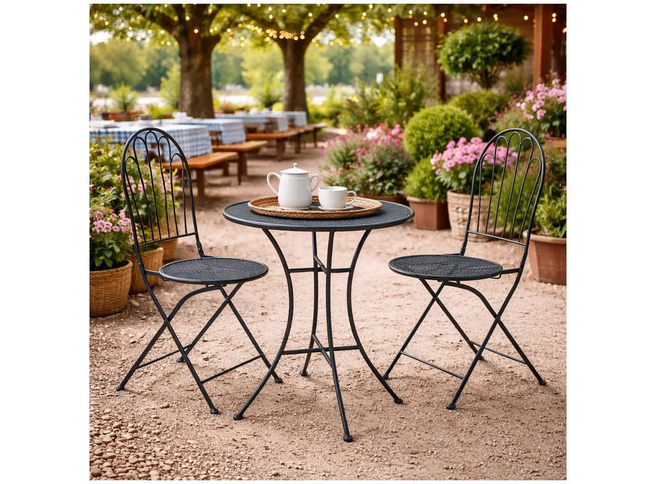 HTI-Living Bistro Set 3-tlg. Blau Metall für Balkon Terrasse - Bild 2