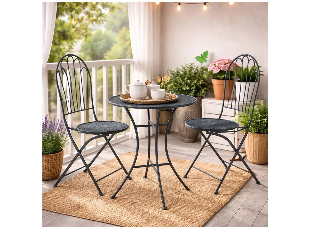 HTI-Living Bistro Set 3-tlg. Blau Metall für Balkon Terrasse - Bild 4