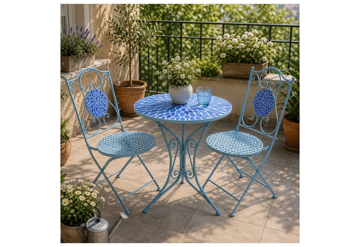 HTI-Living Bistro Set 3-tlg. Metall Blau Blütenmotiv - Bild 2