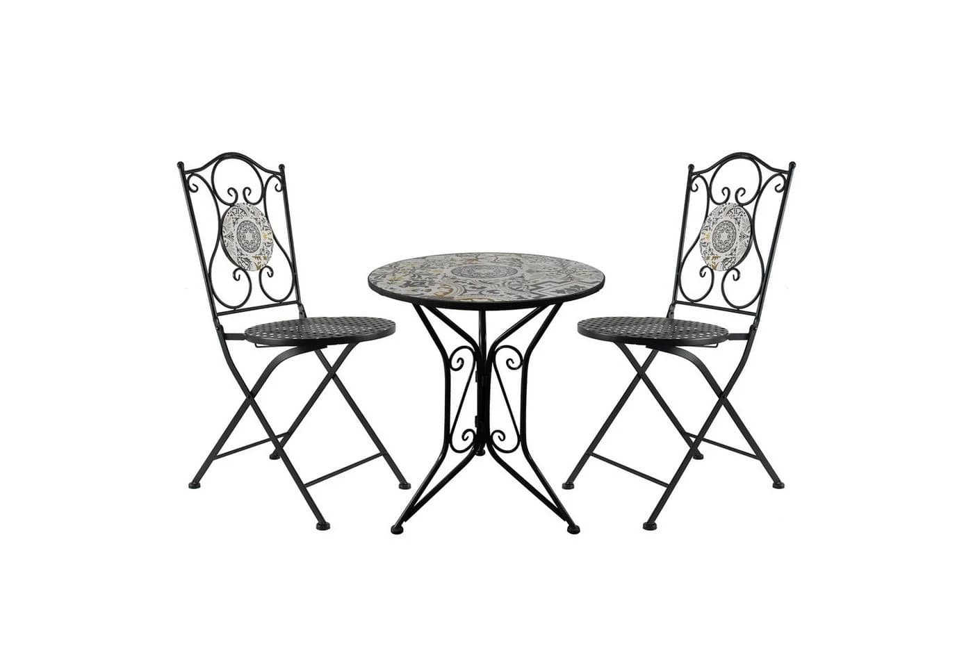 HTI-Living Bistro-Set 3-tlg. Schwarz Metall mit Motivdruck