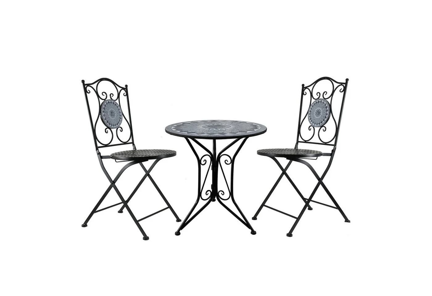HTI-Living Bistro-Set 3-tlg. Schwarz Metall mit Schiefer-Motiv