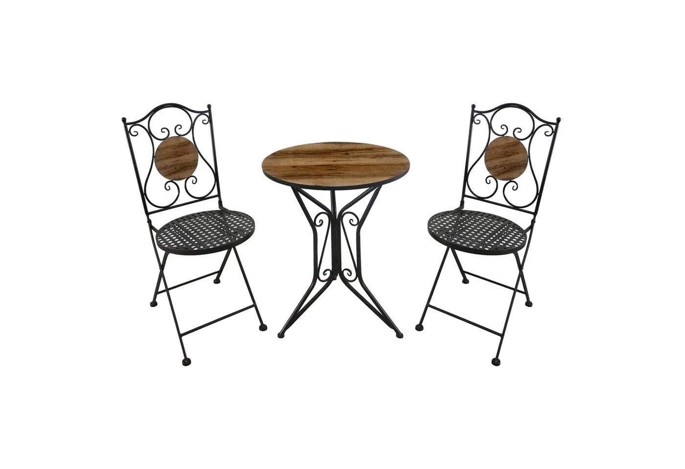 HTI-Living Bistro-Set 3-tlg. Schwarz Metall mit Holz-Motiv