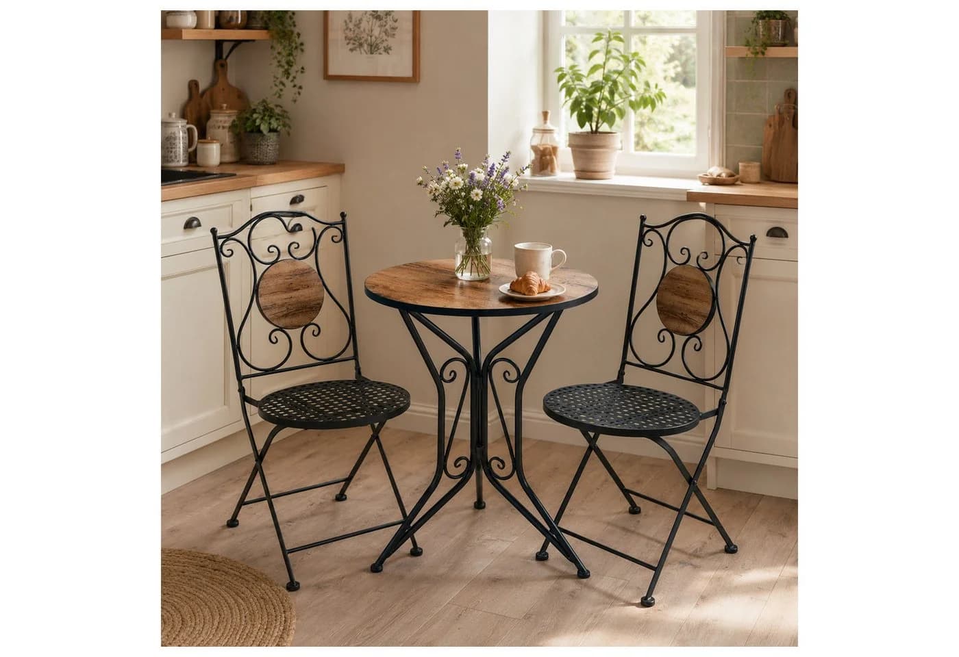 HTI-Living Bistro-Set 3-tlg. Schwarz Metall mit Holz-Motiv - Bild 4