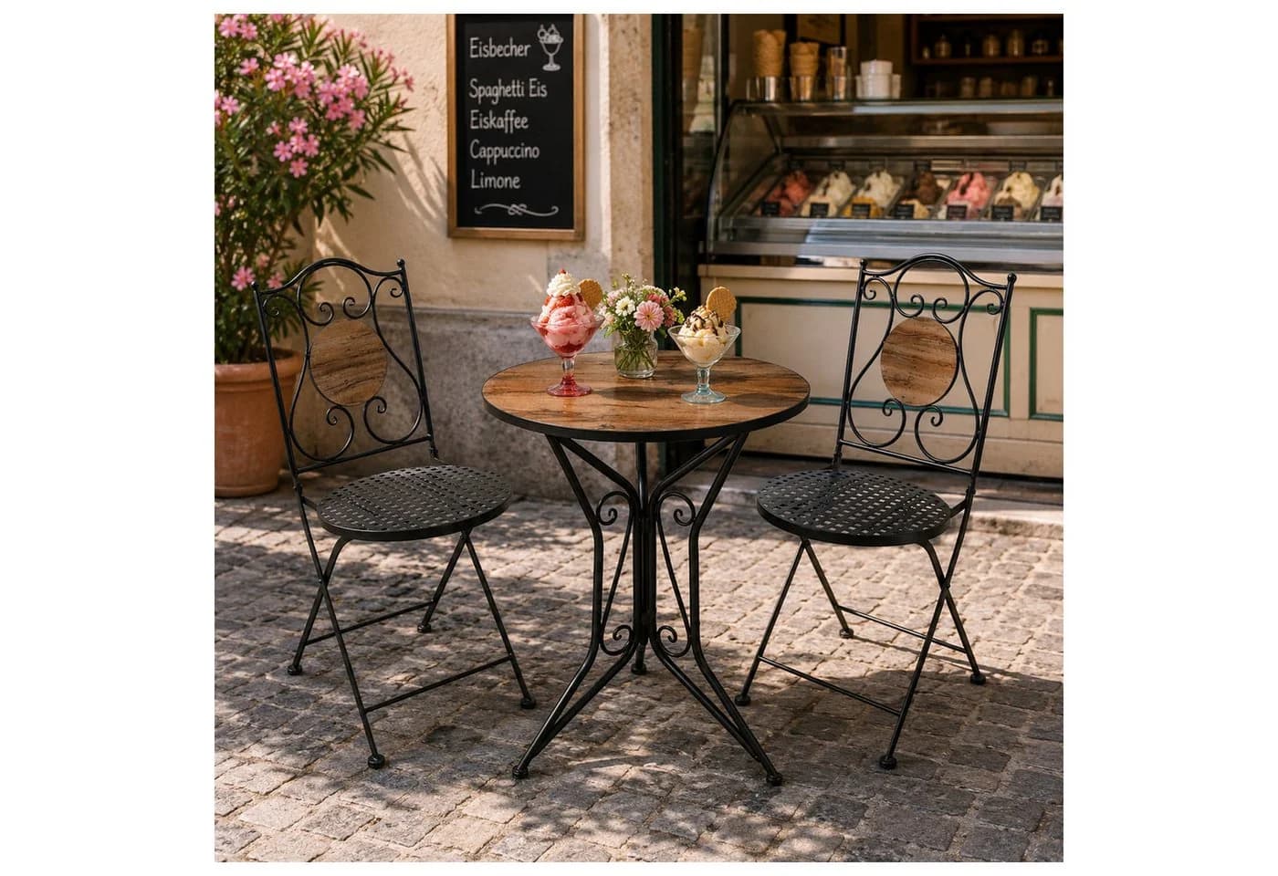 HTI-Living Bistro-Set 3-tlg. Schwarz Metall mit Holz-Motiv - Bild 5